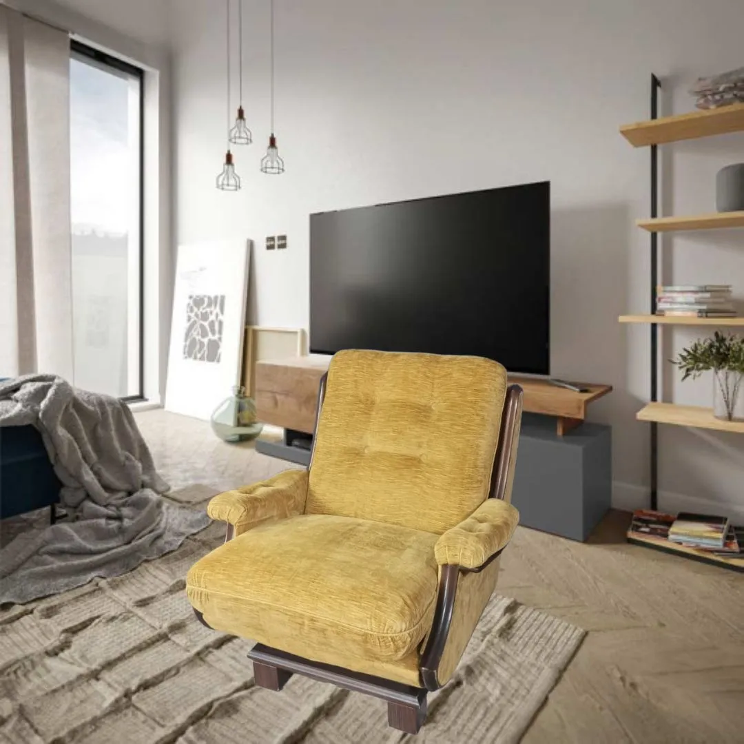Ce fauteuil très rare et particulier est un morceau extraordinaire, alliant la solidité d'une structure en bois massif à la délicatesse d'un revêtement en velours jaune pâle. Parfait pour ceux qui recherchent un mobilier distinctif, ce fauteuil offre à la fois élégance et robustesse, et est idéal pour des environnements raffinés. Caractéristiques principales : Structure en bois massif : La base et le cadre en bois robuste garantissent stabilité et durabilité. Le travail artisanal est visible dans les détails finement sculptés, mettant en valeur la qualité de la structure. Le bois, souvent traité pour conserver son aspect original, donne au fauteuil une touche classique intemporelle. Revêtement en velours jaune pâle : Le velours jaune pâle, doux et délicat, crée un contraste raffiné avec la structure solide en bois. Cette couleur douce et lumineuse ajoute une sensation de fraîcheur et s'adapte à divers styles, des plus traditionnels aux plus éclectiques ou contemporains. Design unique et rare : La combinaison d'une base robuste et d'un revêtement sophistiqué fait de ce fauteuil un objet rare et fascinant, idéal pour ceux qui recherchent des meubles particuliers et précieux. Chaque détail a été conçu avec soin, faisant de ce fauteuil une véritable œuvre d'art. Confort : L'assise généreusement rembourrée et le velours au toucher le rendent extrêmement confortable, parfait pour créer un coin détente ou une zone de lecture dans le salon, une chambre ou un bureau. Pourquoi le choisir ? Ce fauteuil antique en bois massif avec revêtement en velours jaune pâle est un choix classe pour ceux qui recherchent un mobilier rare, élégant et avec une histoire à raconter. Il est idéal pour ajouter une touche de luxe discret et lumineux à n'importe quel espace, transformant chaque pièce en un lieu accueillant et raffiné.